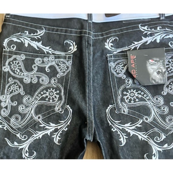 Red Ape Authentic Jeans 40 NWT Embroidered Y2K Streetwear Denim Baggy Belted 40 - Picture 3 of 14